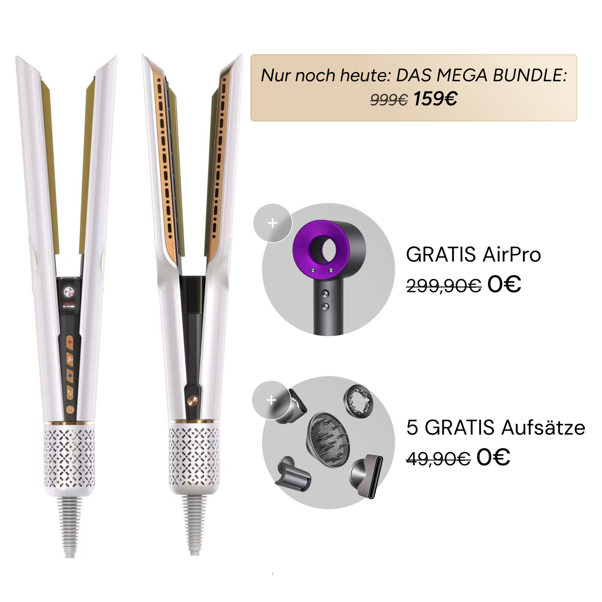 Whipl™ Straithair Pro - prostownica powietrzna i suszarka do włosów AirPro GRATIS w zestawie 5 nasadek