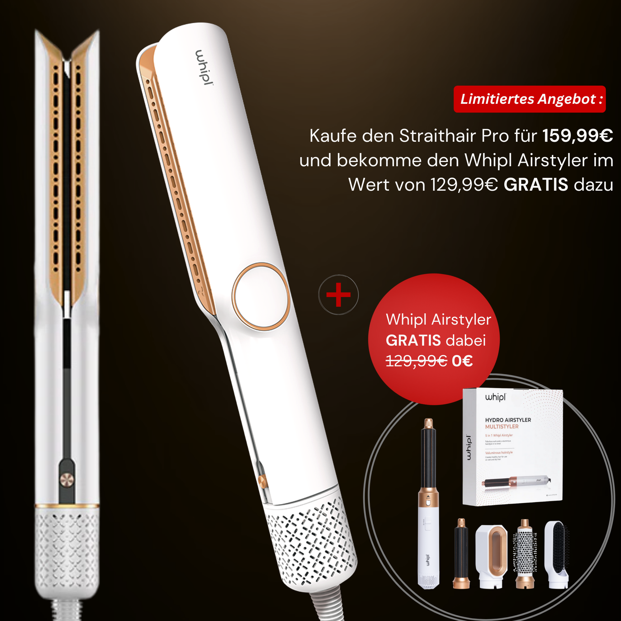 Whipl™ Straithair Pro - Prostownica + DARMOWA lokówka w komplecie. 5 załączników